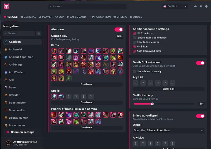 Heroes scripts settings in Melonity — most popular cheat in Dota